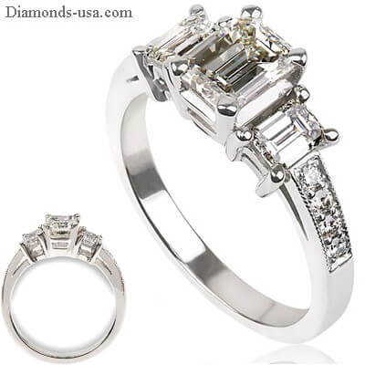 Engagement ring, three Emerald ring