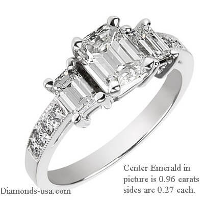 Engagement ring, three Emerald ring