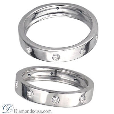Flat surface diamond wedding ring, 4.5mm.
