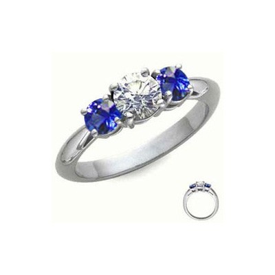 1 carat sides Blue Sapphires Engagement ring