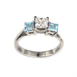 Picture of Engagement ring with Princess side Aquamarines