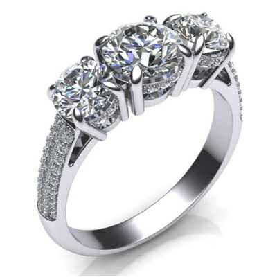 Three stones diamond ring encrusted with diamonds