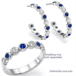 Picture of Diamonds and Blue Ceylon Sapphires Hoop Earrings