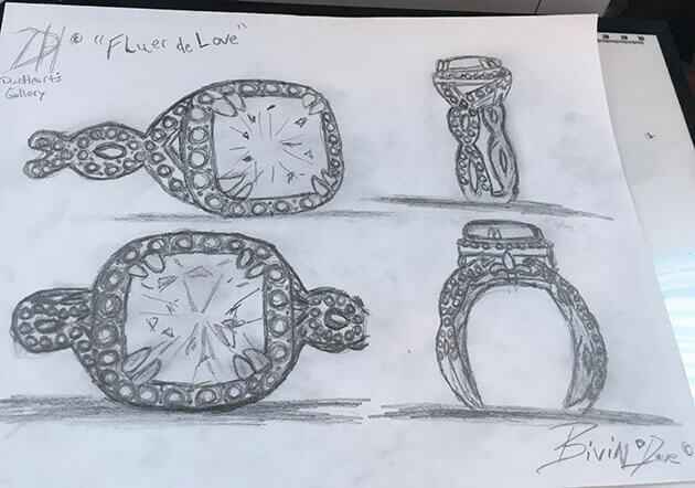 A sketch of a ring for Custom design engagement ring