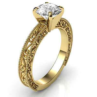 Prongs head filigree engagement ring