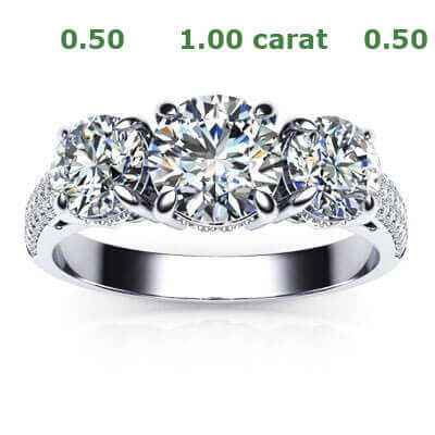 Three stones diamond ring encrusted with diamonds