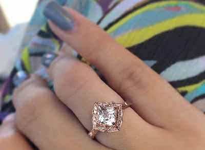 Vintage square halo engagement ring in rose gold