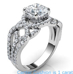 Picture of Swirl eternity Halo Low/High profile engagement ring, 0.46 carat side natural diamonds