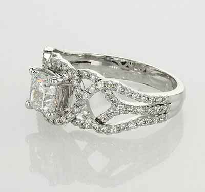 Swirl eternity Halo Low/High profile engagement ring, 0.46 carat side natural diamonds