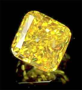Colored Cushion diamond into Fancy vivid yellow color