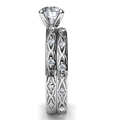 Kimberly-Leaf motif vintage bridal set with side diamonds 0.18 carat