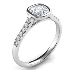 Picture of Delicate Low Profile bezel set engagement ring for Cushions with side diamonds-Amanda