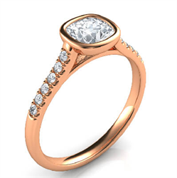 Picture of  Rose Gold Delicate Low Profile bezel set engagement ring for Cushions with side diamonds-Amanda