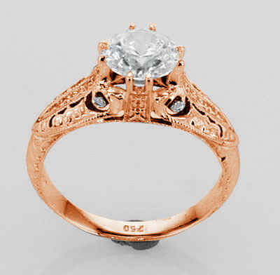 Rose Gold Vintage engagement ring replica hand engraved