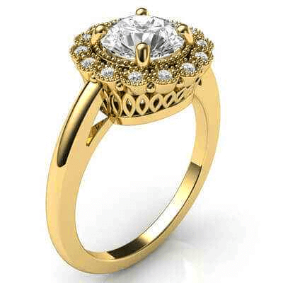 Vintage style Halo head diamonds engagement ring