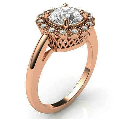 Vintage style Halo head diamonds engagement ring