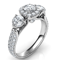 Picture of Three stone diamonds Halo engagement ring, 3/4 carat side diamonds