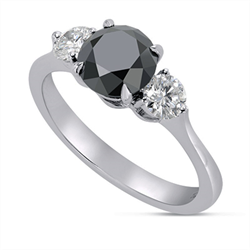 Picture of Black natural diamond engagement ring with 1 carat black diamond and two 0.125 sides