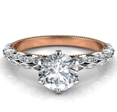  Engagement ring with leaves set with diamonds, Vintage style
