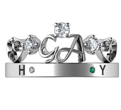 Picture of Initials crown Tiara anniversary band with 0.20 carat sides