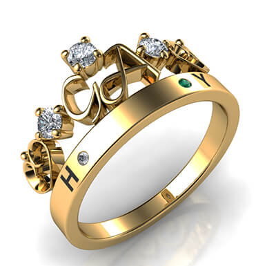 Initials crown Tiara anniversary band with 0.20 carat sides