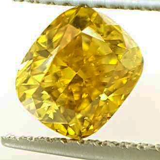 Picture of 1.01 Carats, Cushion Diamond with Very Good Cut, Fancy Vivid Yellow Color enhanced, SI1 Clarity and Certified By CGL