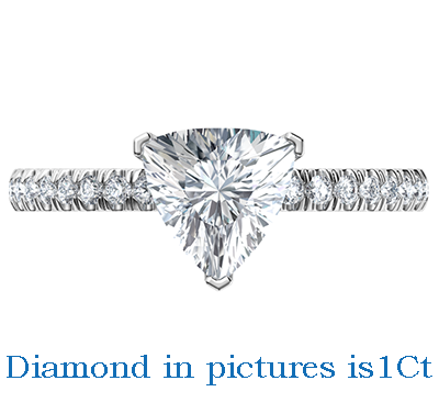 Trillion cut diamond engagement ring set with 0.22 carats side stones