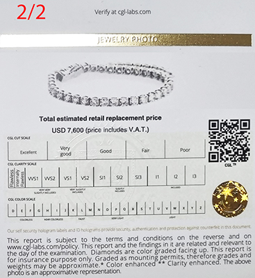 6.58 carats F SI1 Very-Good Cut diamonds tennis bracelet 