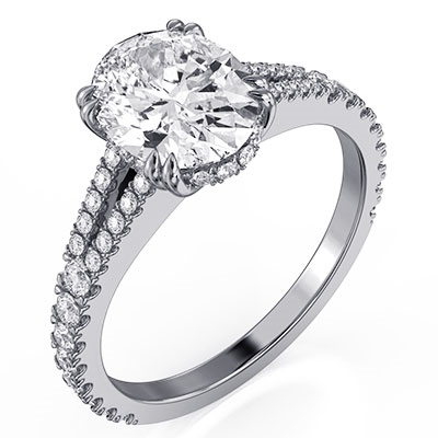 Split band hidden halo engagement ring setting with 0.46 carat side diamonds