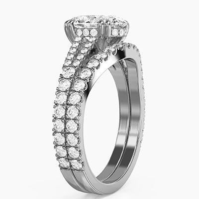 Split band hidden halo bridal set setting with 0.88 carat side diamonds