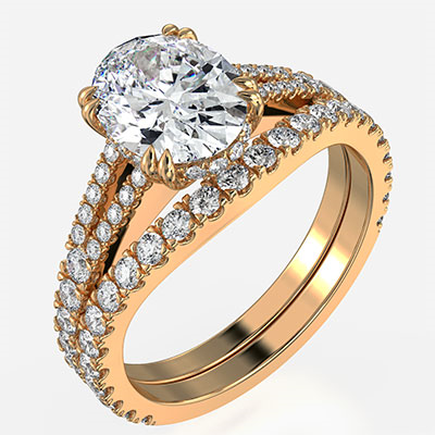 Split band hidden halo bridal set setting with 0.88 carat side diamonds