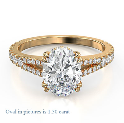 Split band hidden halo engagement ring setting with 0.46 carat side diamonds