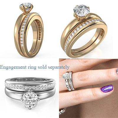 Matching wedding band to extravagance solid engagement ring set with 0.30 carat lab diamonds Round - 14K White Gold