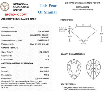 Diamante de laboratorio E VS1 de 2,00 quilates.