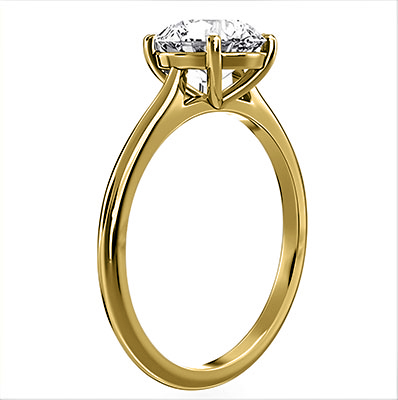 Solitaire round diamond yellow engagement ring. Low or Standard profile