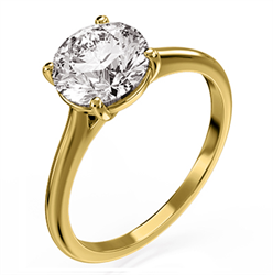 Picture of Solitaire round diamond yellow engagement ring. Low or Standard profile
