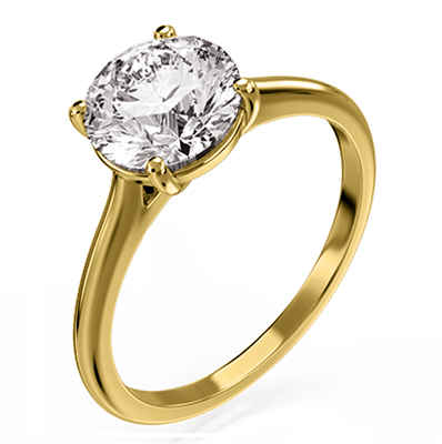 Solitaire round diamond yellow engagement ring. Low or Standard profile