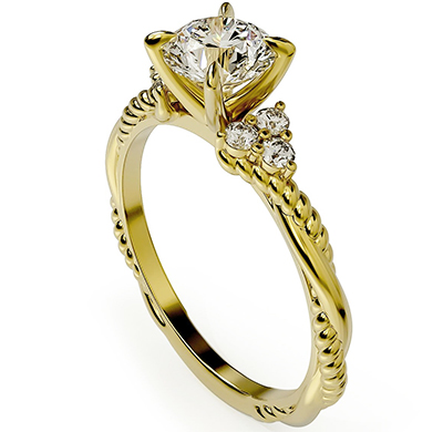 Rope yellow engagement ring with side diamonds