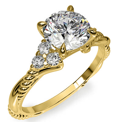 Rope yellow engagement ring with side diamonds