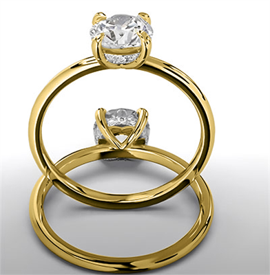 Low Profile, Hidden Halo Oval Yellow Gold Engagement Ring Setting