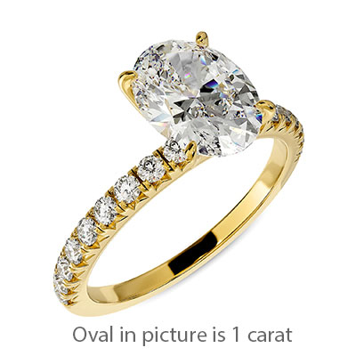 Engagement ring yellow gold, pave set for all shapes and carats