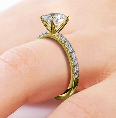 Anillo de compromiso en oro amarillo, engastado con pavé para todas las formas y quilates.