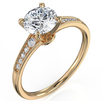 Graduated Milgrain engagement ring with side diamonds for all shapes