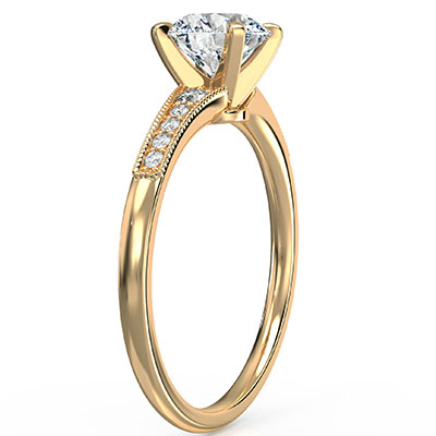 Graduated Milgrain engagement ring with side diamonds for all shapes