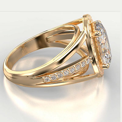 Yellow Gold Big Diamonds Halo Floating Diamond Engagement Ring Setting