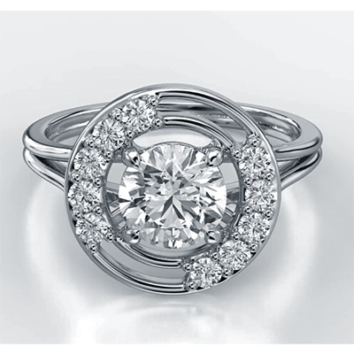 Halo Engagement ring with 1/3 carat side diamonds-Saturn