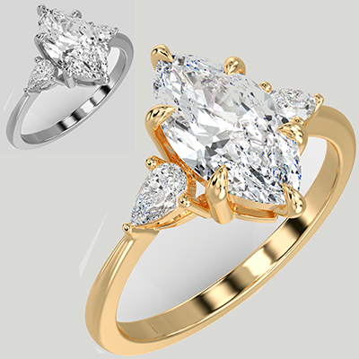 Three stone engagement ring with 0.20CTW side Pear diamonds