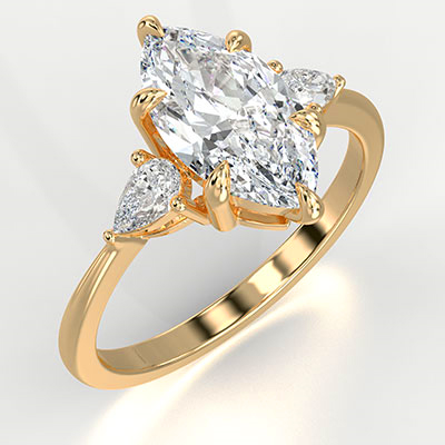 Three stone engagement ring with 0.20CTW side Pear diamonds