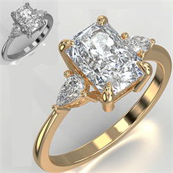 Picture of Three stone engagement ring Radiant center with 0.20CTW side Pear diamonds