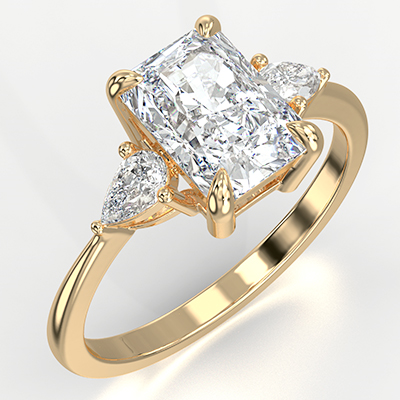 Three stone engagement ring Radiant center with 0.20CTW side Pear diamonds